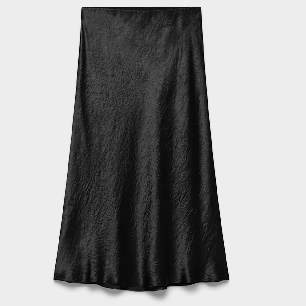 Babaton Black Satin Midi Skirt